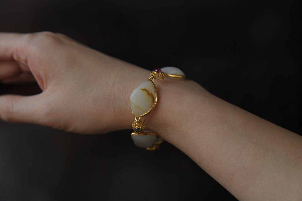 ATELIER 003 · Suet White — nephrite jade bracelet, on the model