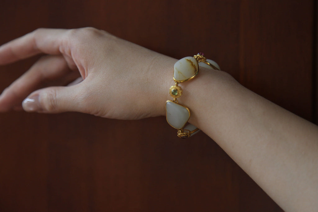ATELIER 003 · Suet White — nephrite jade bracelet, on the model