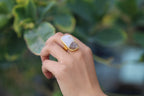 ATELIER 009 · Multi-Colour — nephrite jade ring, on the hand, alternate view