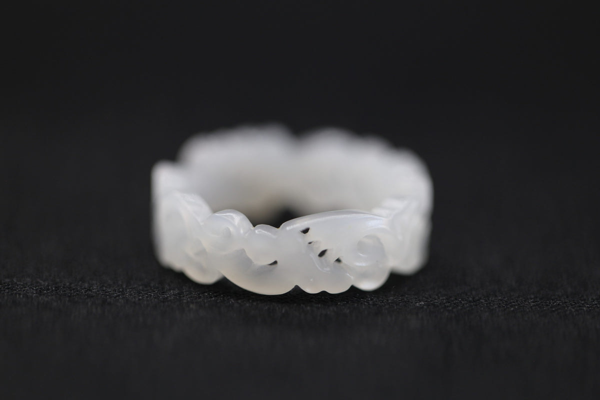 ATELIER 015 · Suet White — nephrite jade ring, front