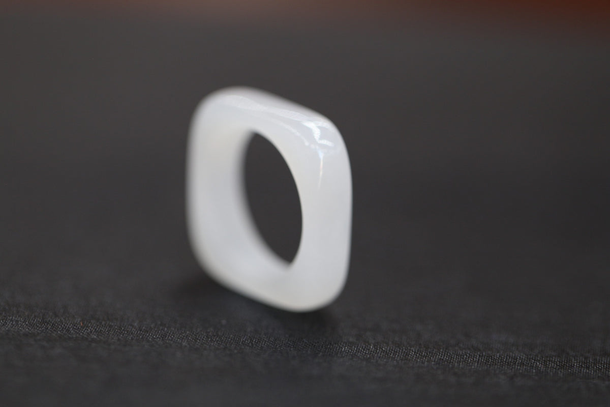 ATELIER 016 · Suet White — nephrite jade ring, close view