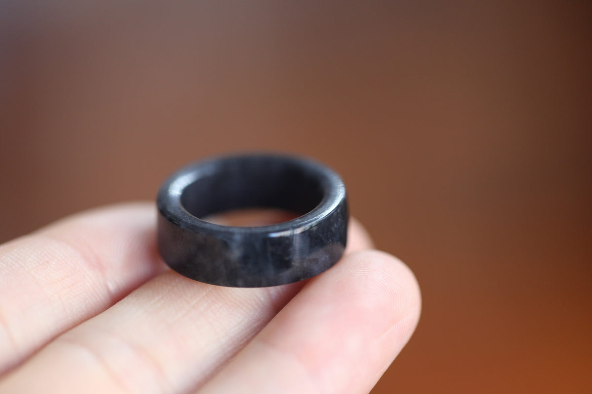 ATELIER 019 · Ink Wash — nephrite jade ring, close view