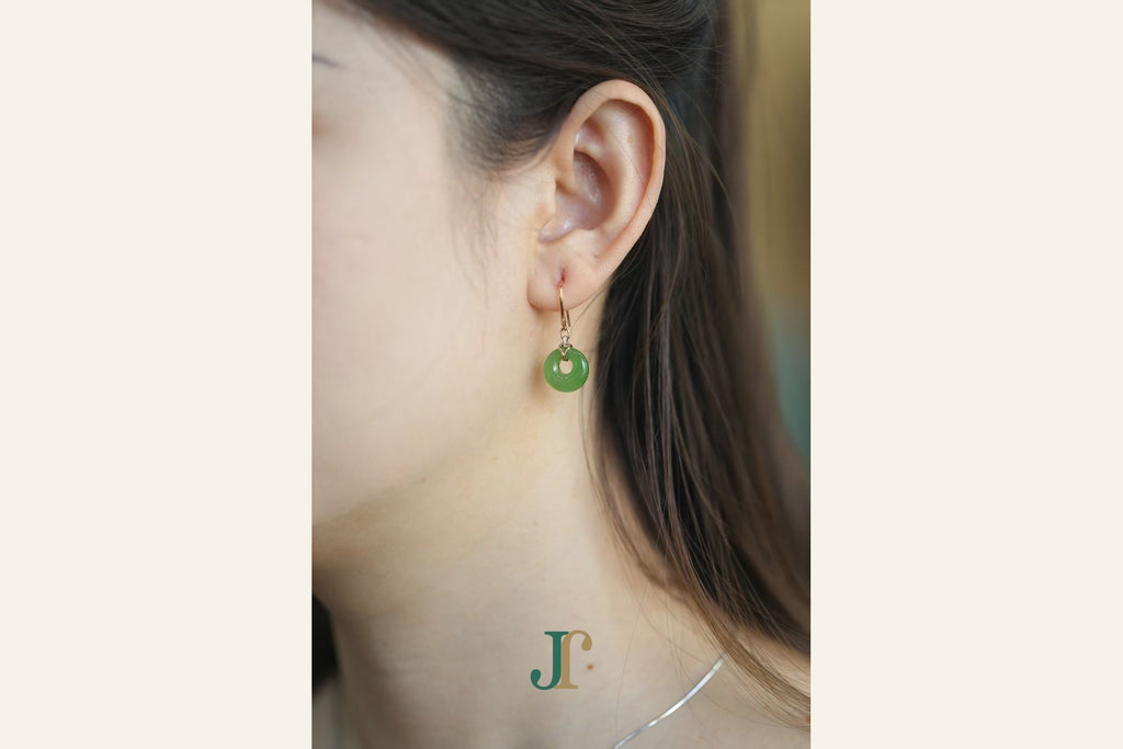 ATELIER 024 · Willow Green — nephrite jade earrings, on the model, second view