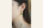ATELIER 024 · Willow Green — nephrite jade earrings, on the model, second view