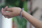 ATELIER 030 · Smoky Lilac — nephrite jade round bangle, on the model