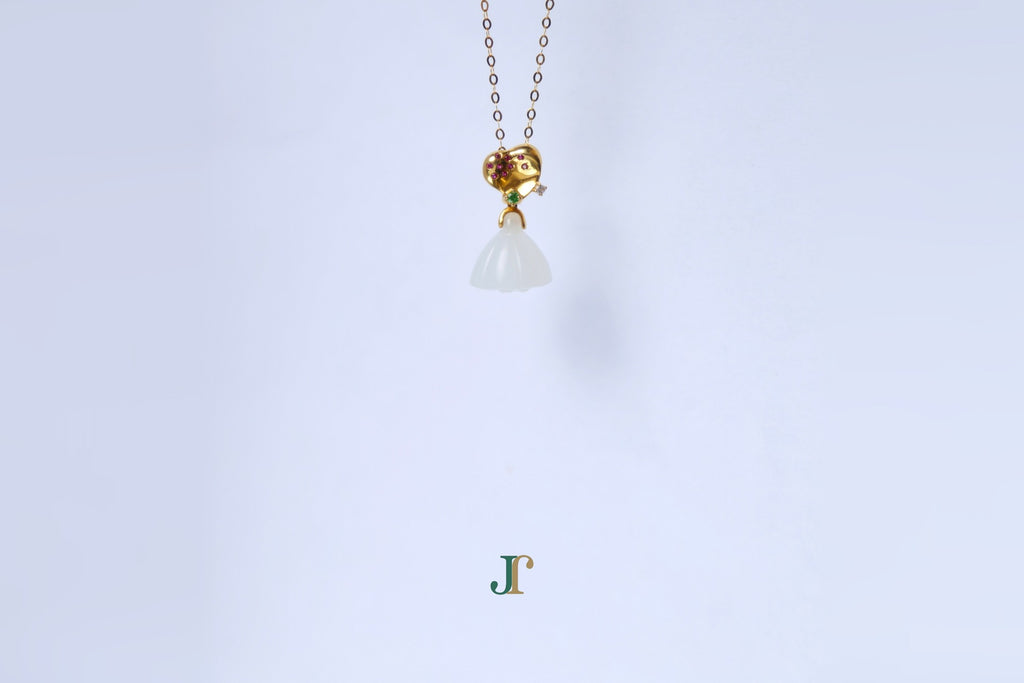ATELIER 033 · Suet White — nephrite jade pendant, hanging view