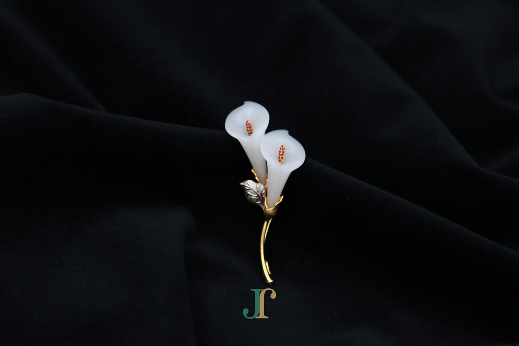 ATELIER 036 · Suet White — nephrite jade brooch, front