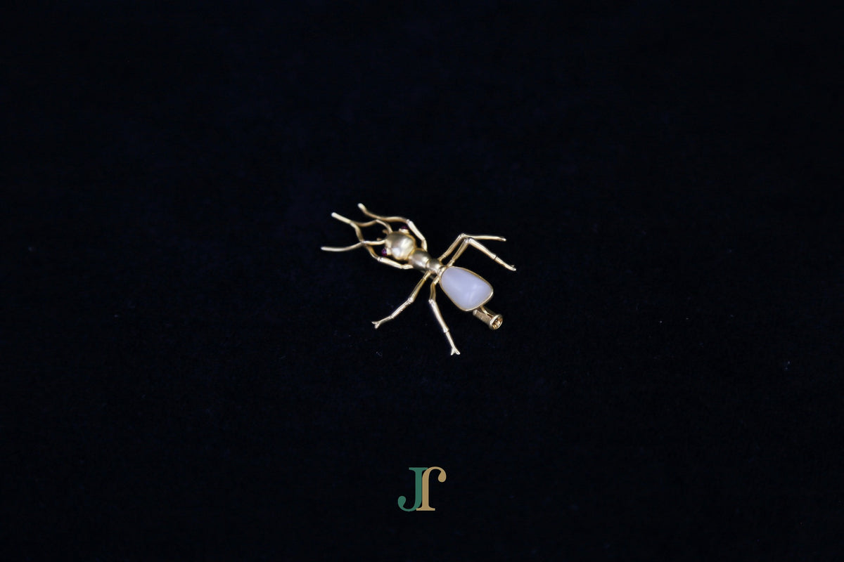 ATELIER 037 · Suet White — nephrite jade brooch, angled view