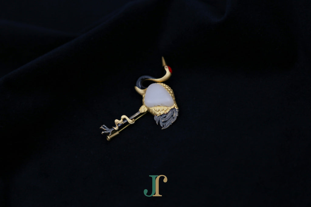 ATELIER 038 · Suet White — nephrite jade brooch, angled view