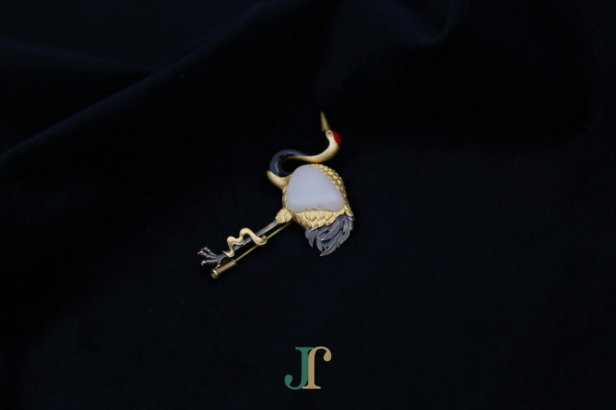 ATELIER 038 · Suet White — nephrite jade brooch, angled view