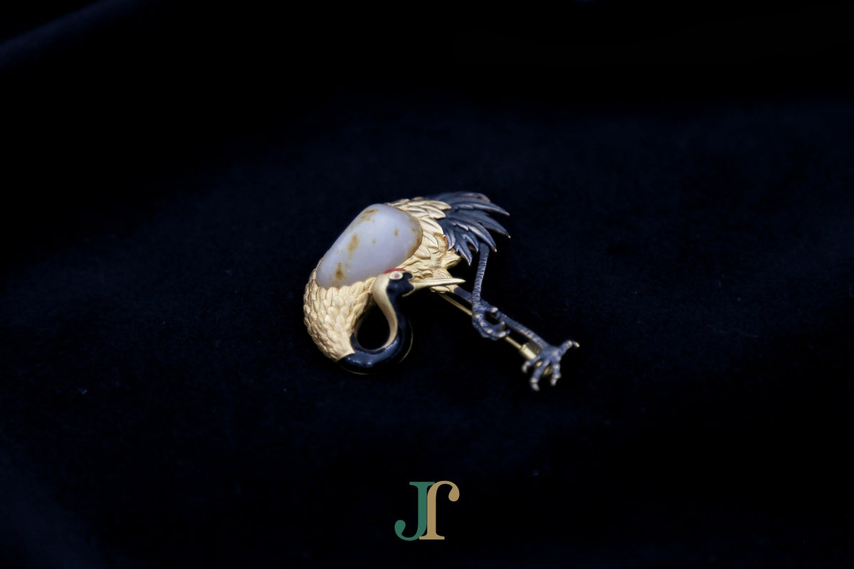 ATELIER 039 · Suet White — nephrite jade brooch, angled view