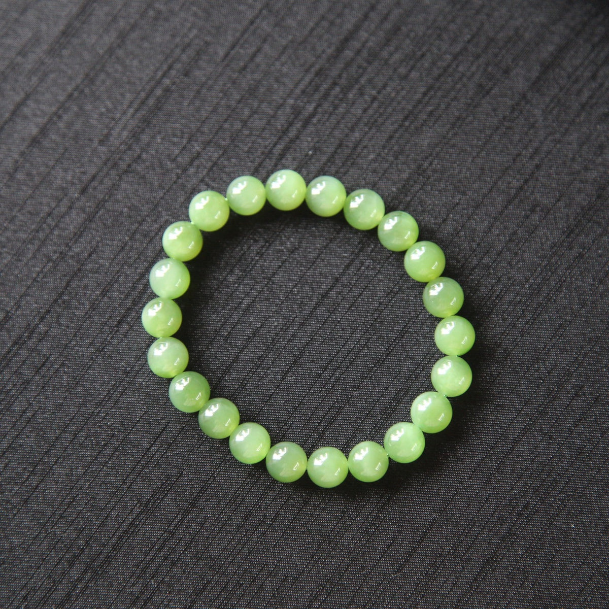 GAIA Earthy — natural nephrite jade bead bracelet, front