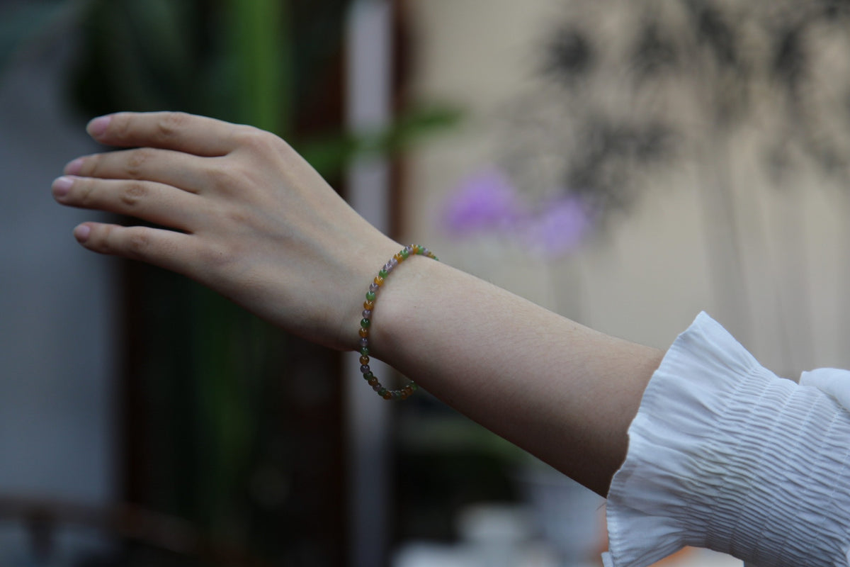GAIA Earthy 4 · Multi-Colour — nephrite jade bead bracelet, on the wrist