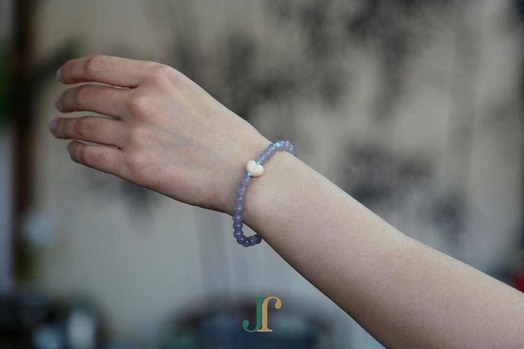 GAIA Earthy 6 Spiritual · Smoky Lilac · Heart — nephrite jade bead bracelet, worn