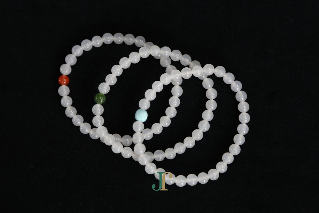 GAIA Earthy 6 Spiritual — white nephrite jade bead bracelets, the three accents side by side