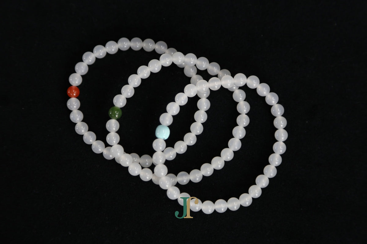 GAIA Earthy 6 Spiritual — white nephrite jade bead bracelets, the three accents side by side