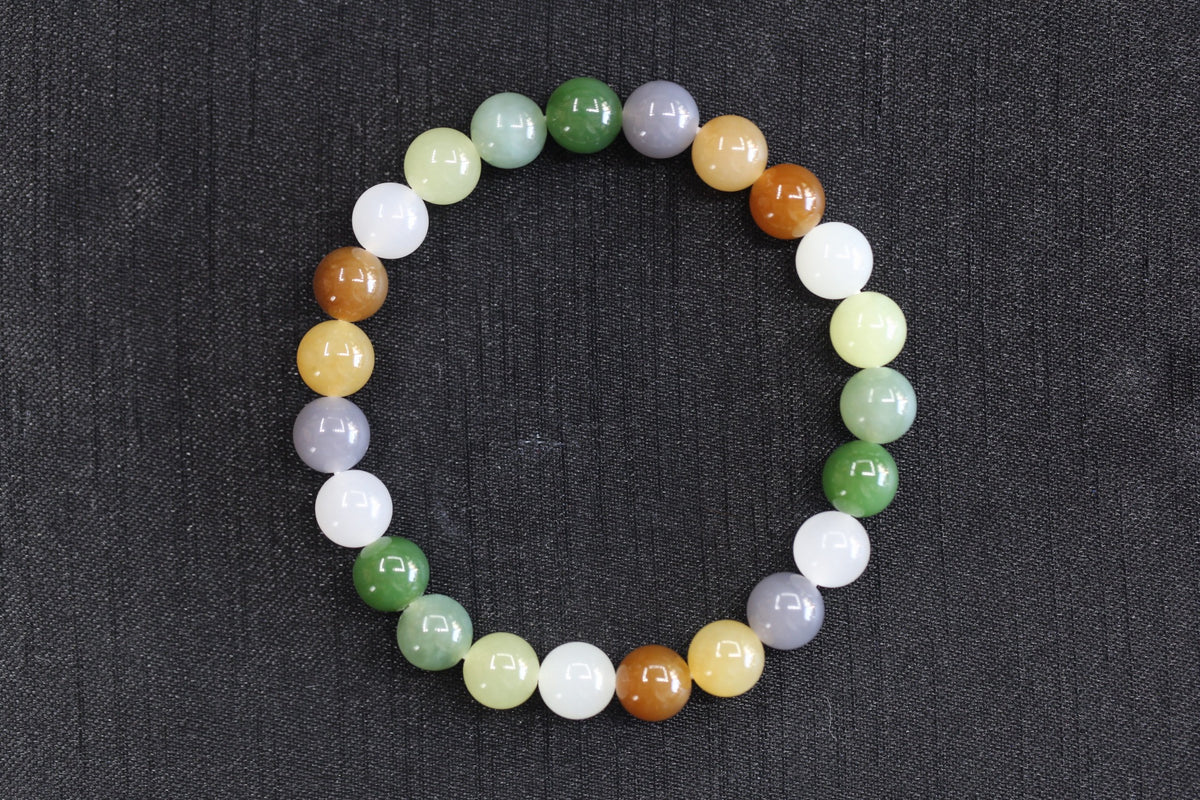 GAIA Earthy 8 · Multi-Colour 2 — nephrite jade bead bracelet, front