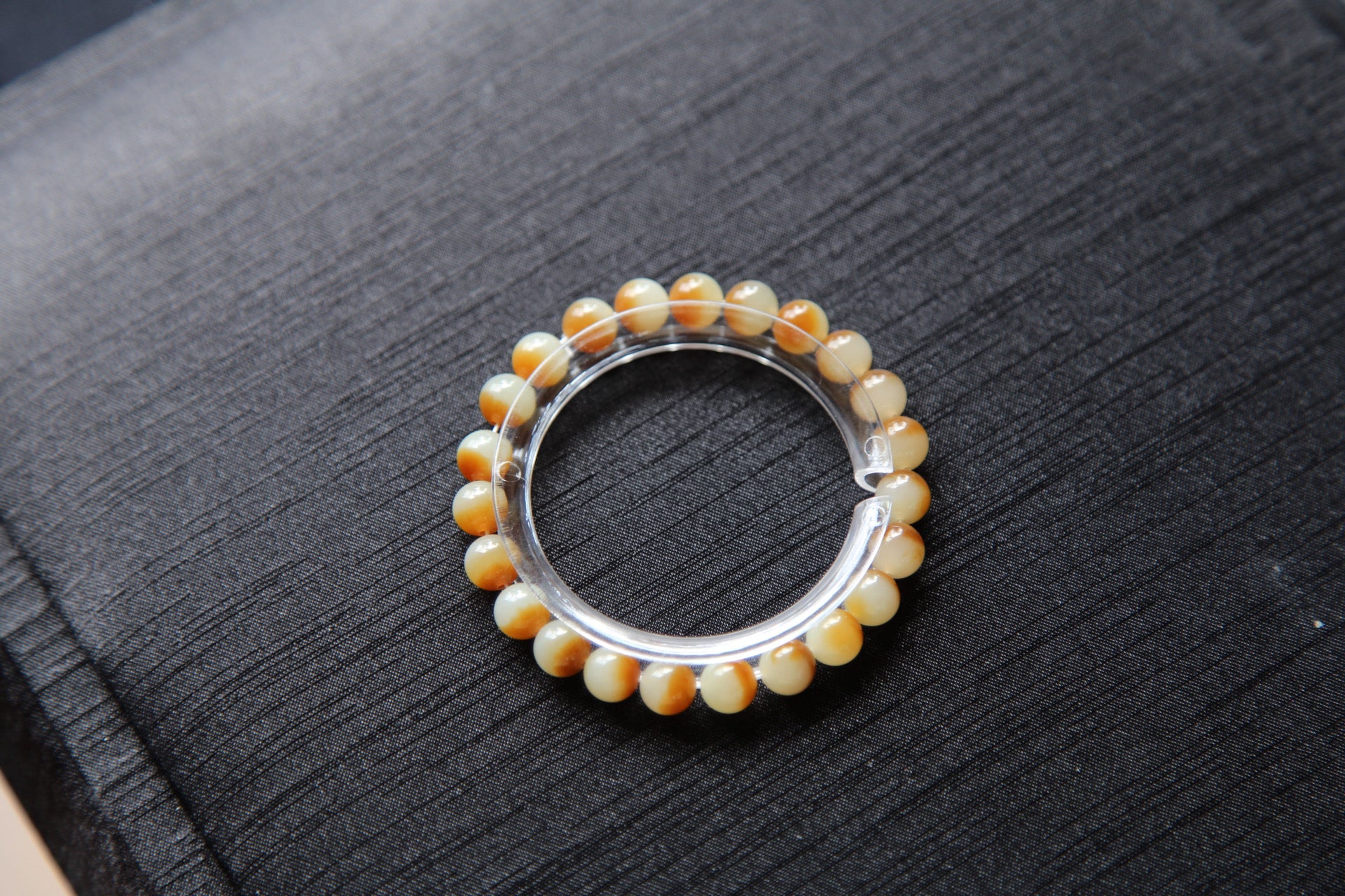 GAIA Earthy Honey Amber — natural nephrite jade bead bracelet, alternate detail