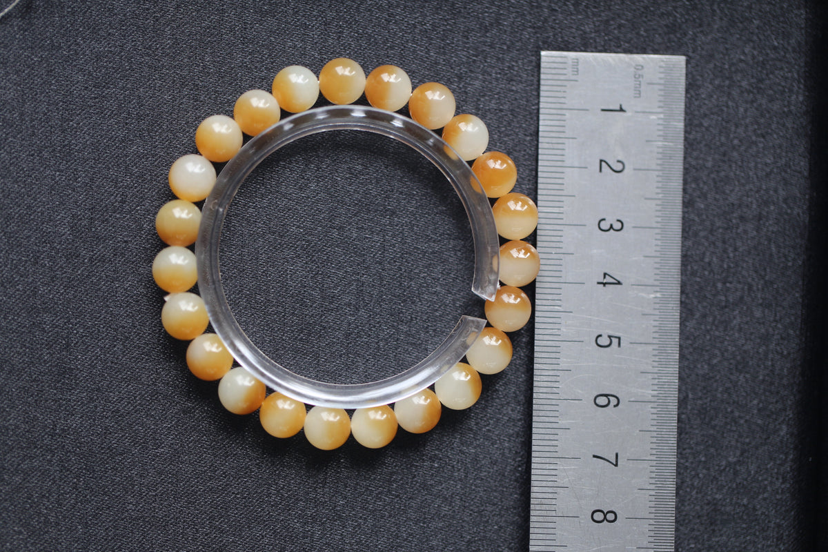 GAIA Earthy Honey Amber — natural nephrite jade bead bracelet, size reference