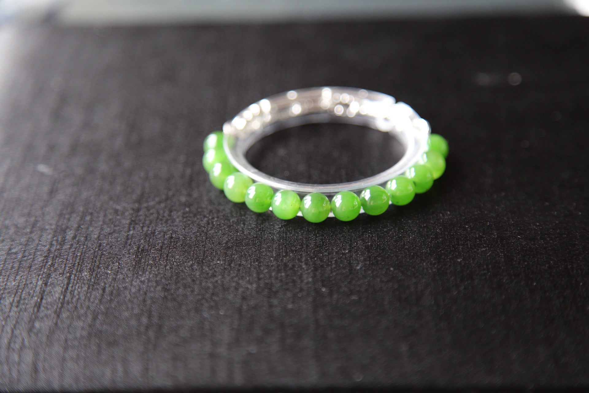 GAIA Earthy Half — natural nephrite jade bead bracelet, detail