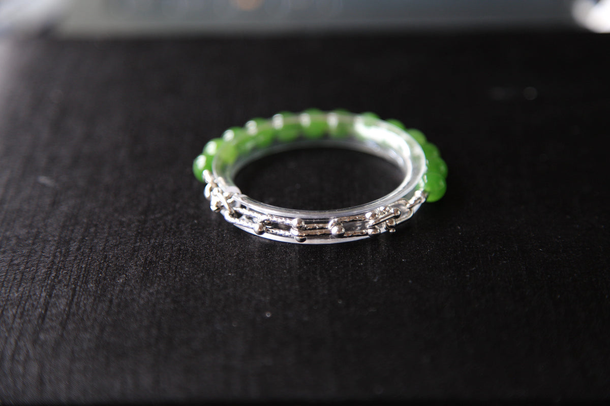 GAIA Earthy Half — natural nephrite jade bead bracelet, metal detail
