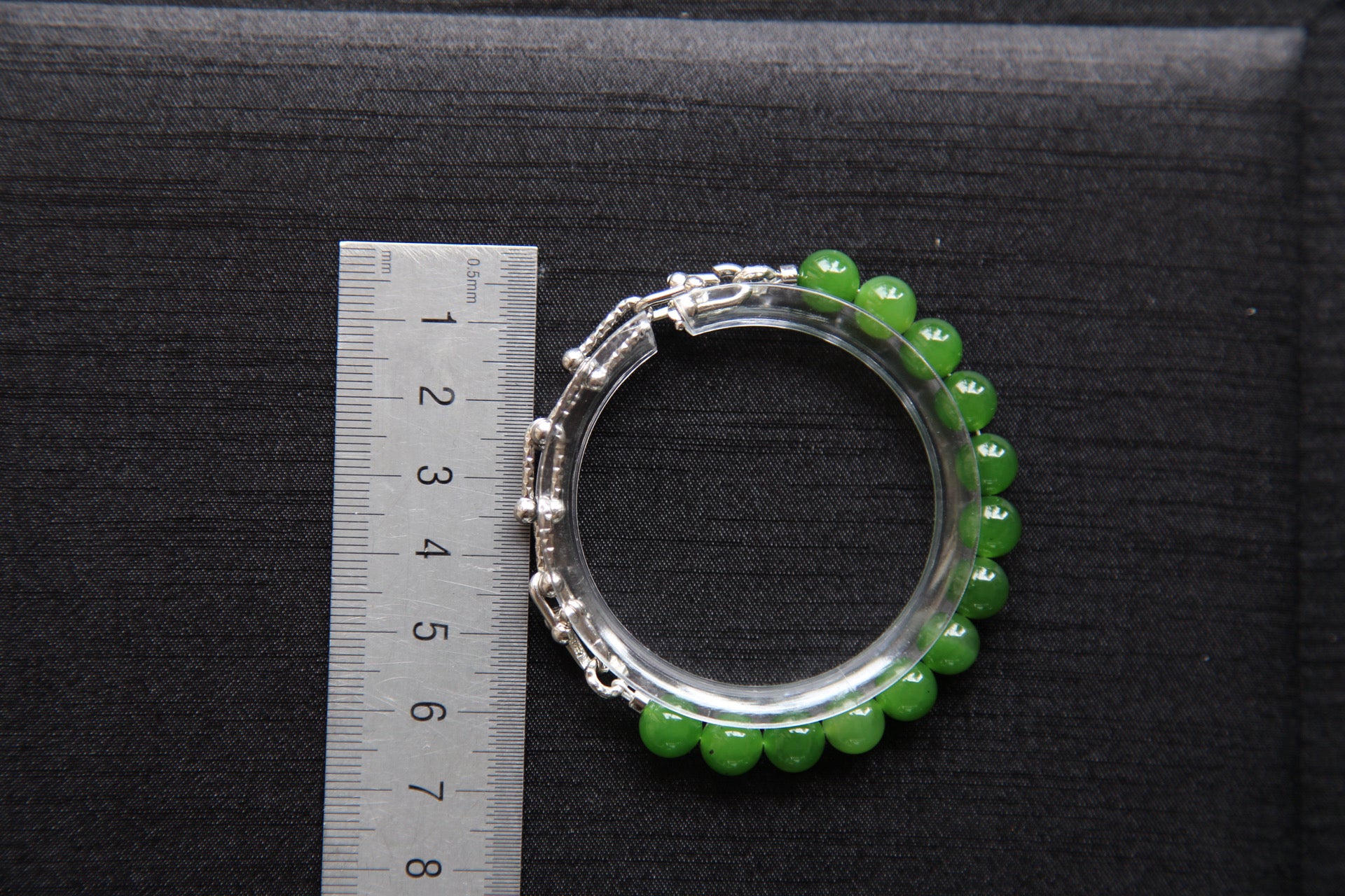 GAIA Earthy Half — natural nephrite jade bead bracelet, size reference