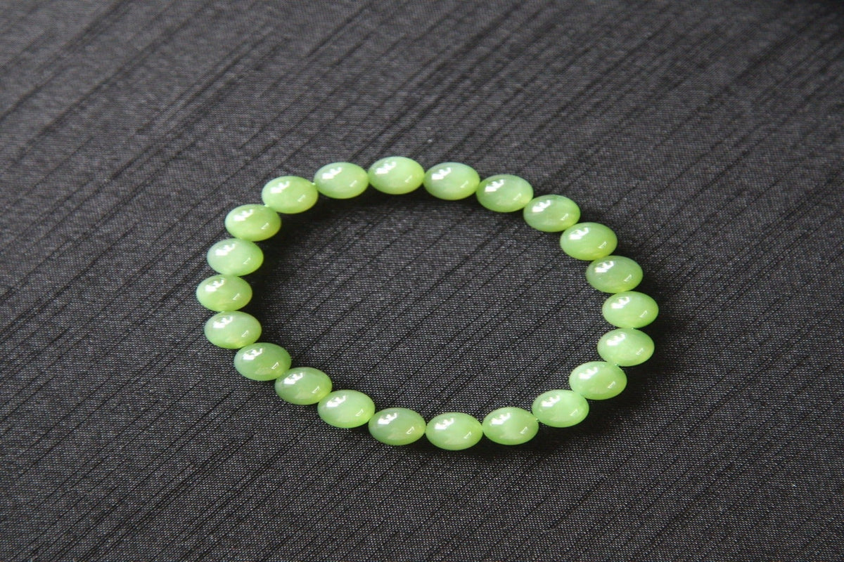 GAIA Earthy 8 · Willow Green 1 — nephrite jade bead bracelet, front