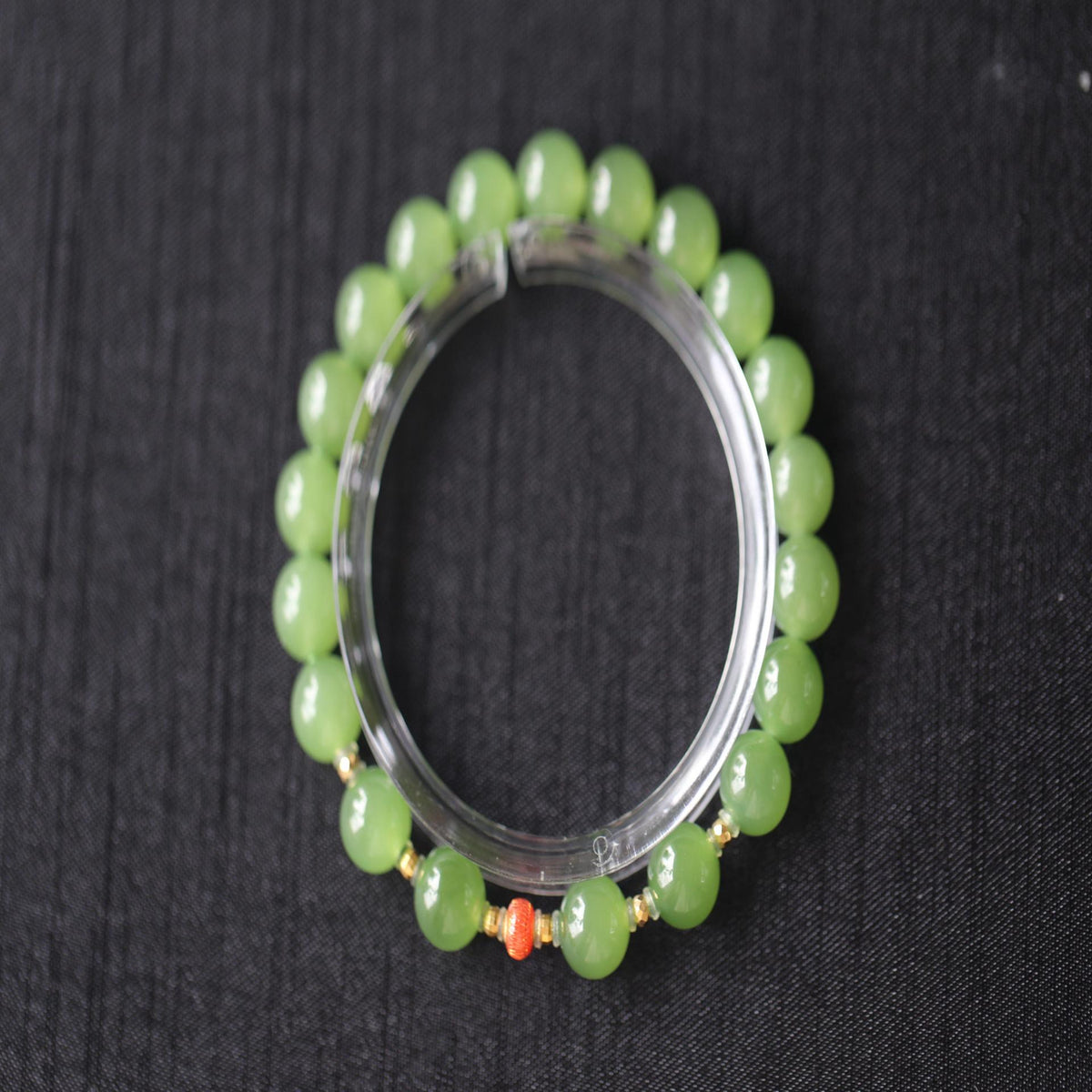 GAIA Earthy Red Bean — natural nephrite jade bead bracelet, front