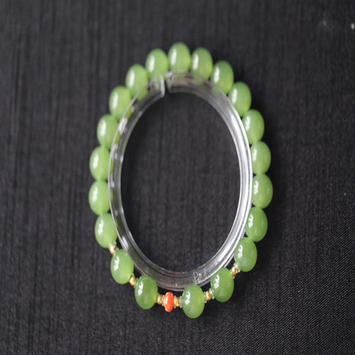 GAIA Earthy Red Bean — natural nephrite jade bead bracelet, front