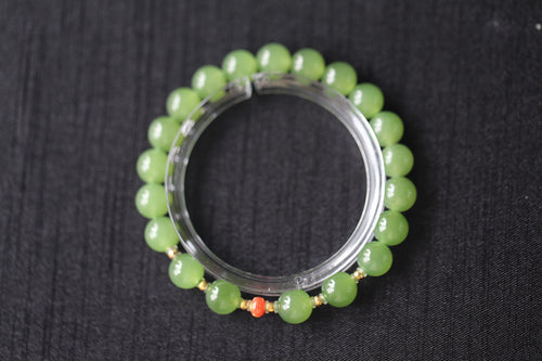 GAIA Earthy Red Bean — natural nephrite jade bead bracelet, detail