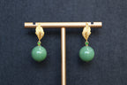 GAIA Leaf 12 · Willow Green — nephrite jade earrings, front