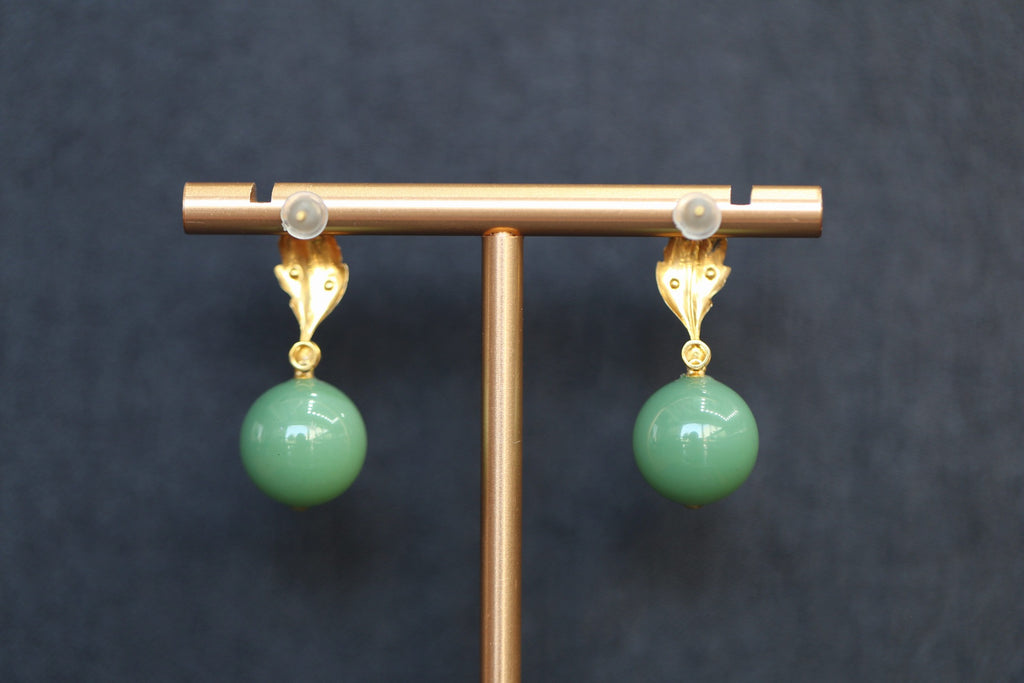 GAIA Leaf 12 · Willow Green — nephrite jade earrings, close view