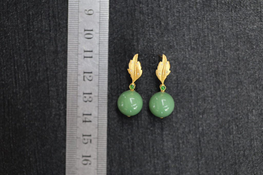 GAIA Leaf 12 · Willow Green — nephrite jade earrings, size reference