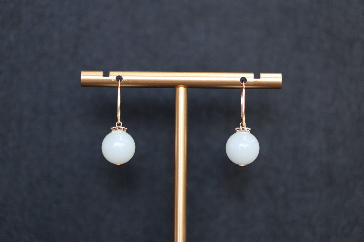 GAIA Luna 10 · Suet White — nephrite jade earrings, close view