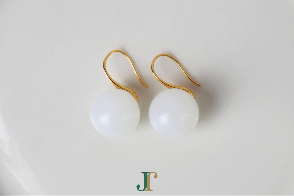 GAIA Luna 14 · Suet White — nephrite jade earrings, close view