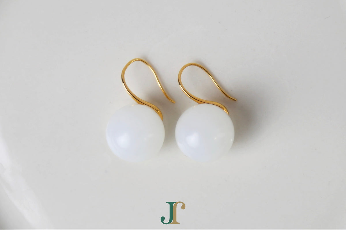GAIA Luna 14 · Suet White — nephrite jade earrings, close view