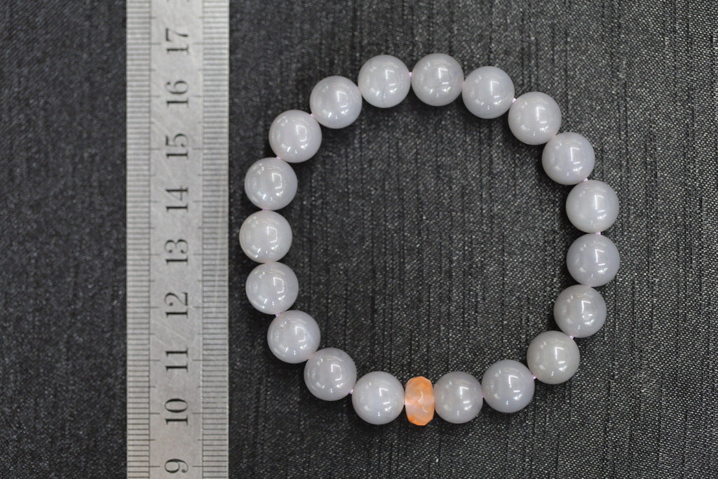 GAIA Earthy 10 · Smoky Lilac — nephrite jade bead bracelet, size reference