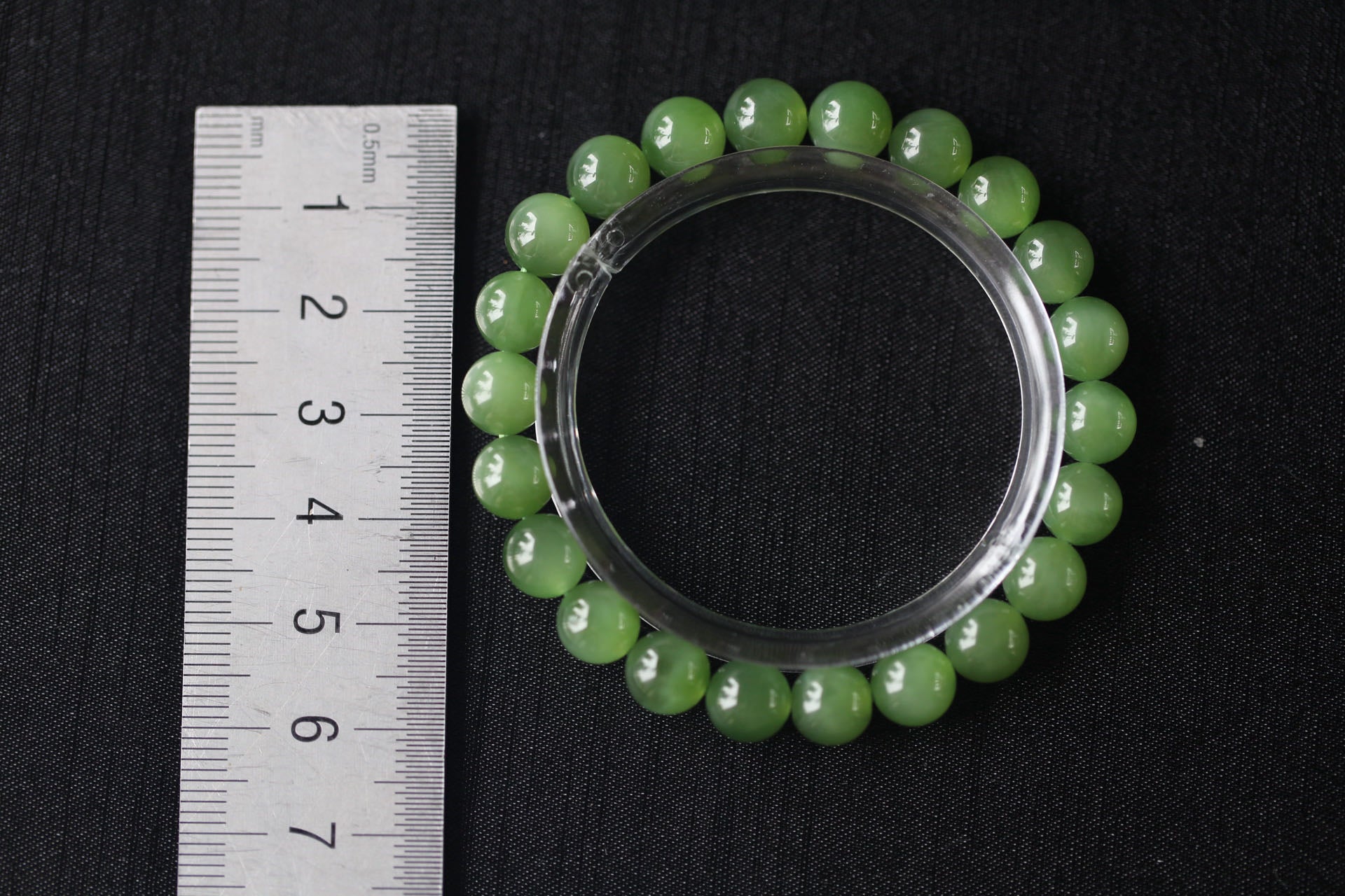 GAIA Earthy — natural nephrite jade bead bracelet, size reference