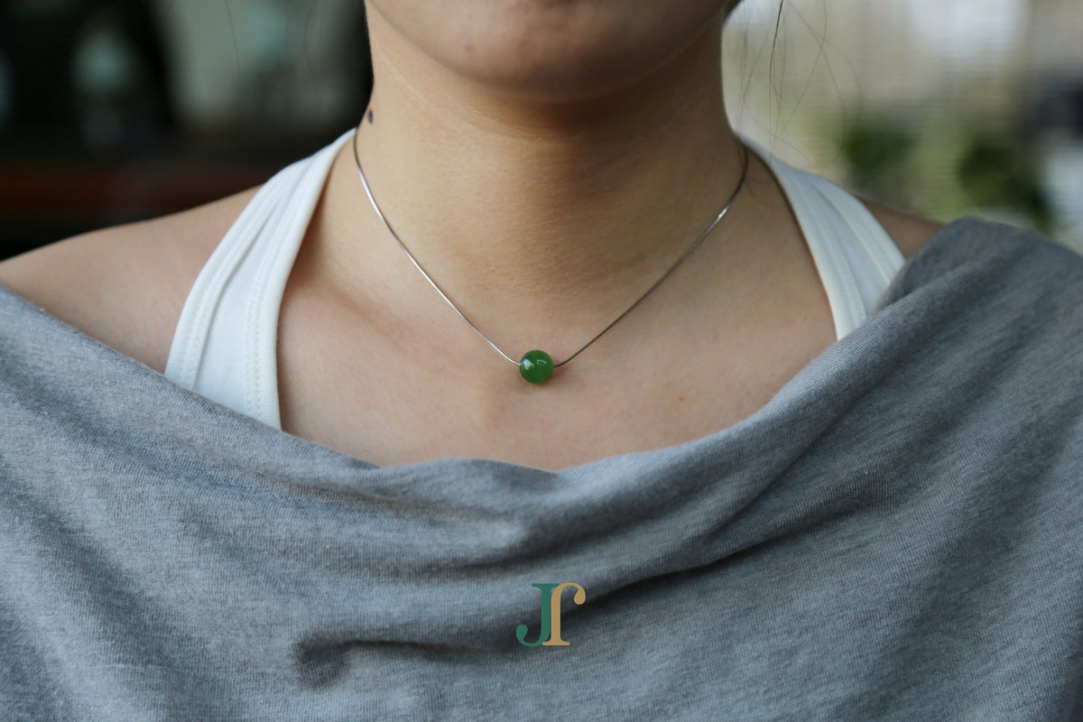GAIA Pure 10 · Spinach Green — nephrite jade bead necklace, worn
