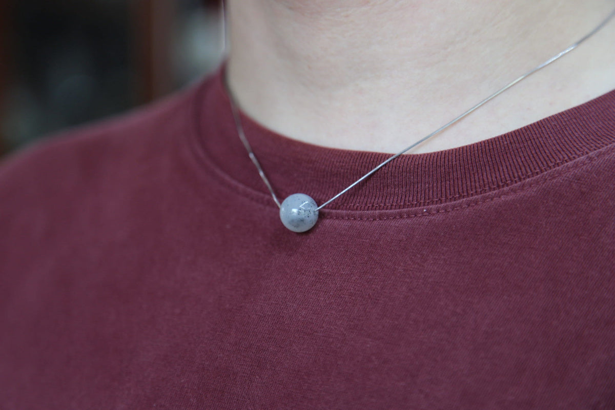 GAIA Pure 12 · Ink Wash — nephrite jade bead necklace, on the model