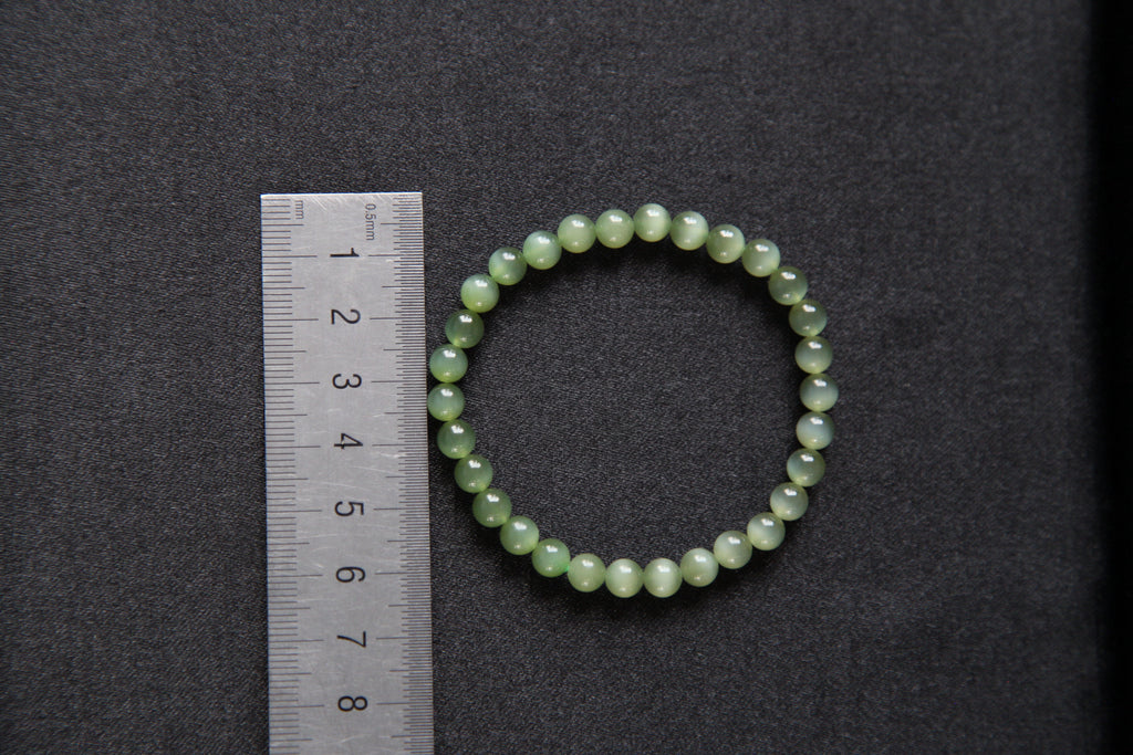GAIA Earthy 6 · Cat's Eye — nephrite jade bead bracelet, size reference