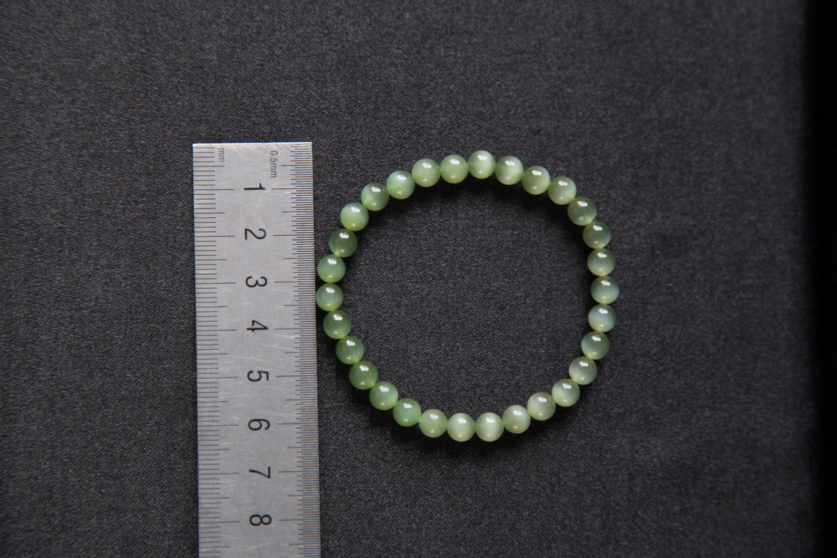 GAIA Earthy 6 · Cat's Eye — nephrite jade bead bracelet, size reference