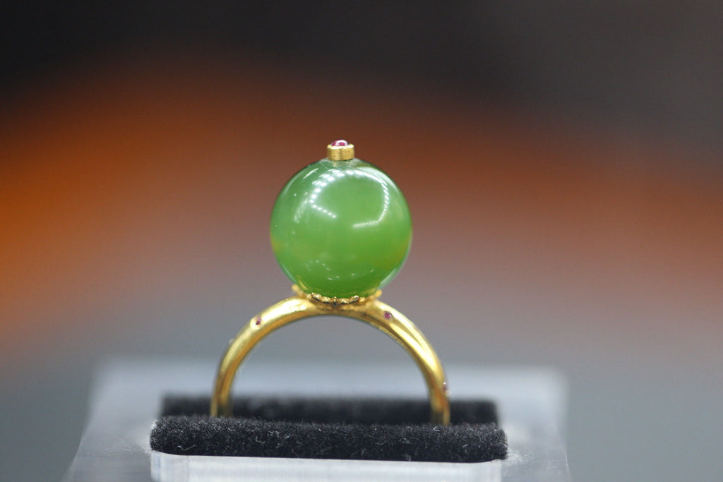 GAIA Spirit 12 · Willow Green — nephrite jade ring, front