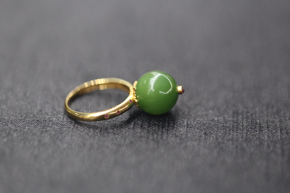 GAIA Spirit 12 · Willow Green — nephrite jade ring, size reference