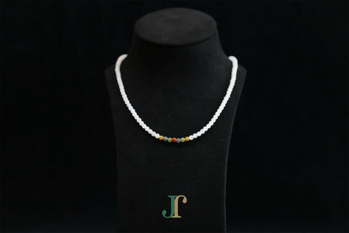 GAIA Strand 4 · Multi-Colour — nephrite jade bead necklace, on a display bust