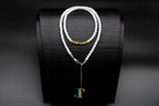 GAIA Strand 4 · Multi-Colour — nephrite jade bead necklace, on a display stand