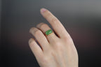 GALET 001 · Willow Green — nephrite jade ring, on the model