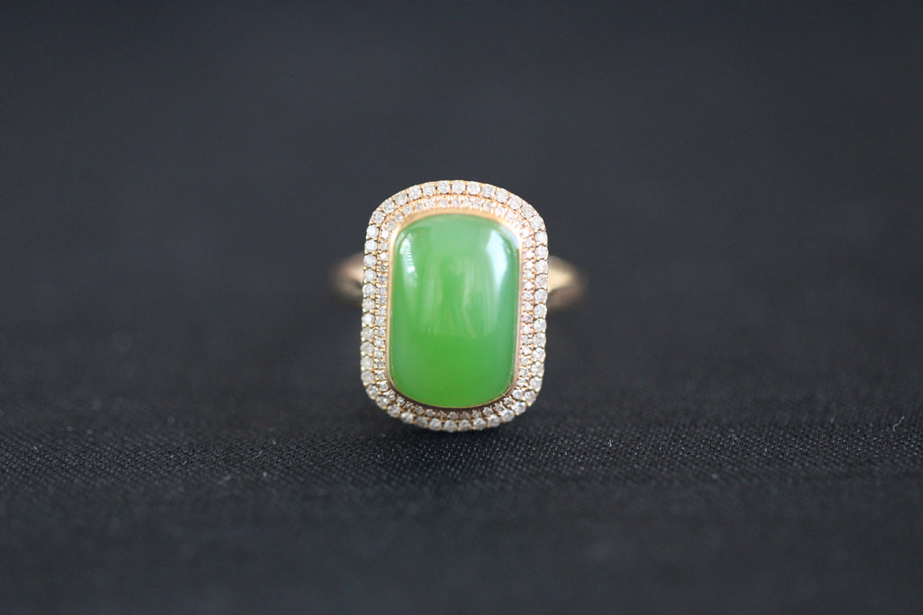 GALET 003 · Willow Green — nephrite jade ring, front