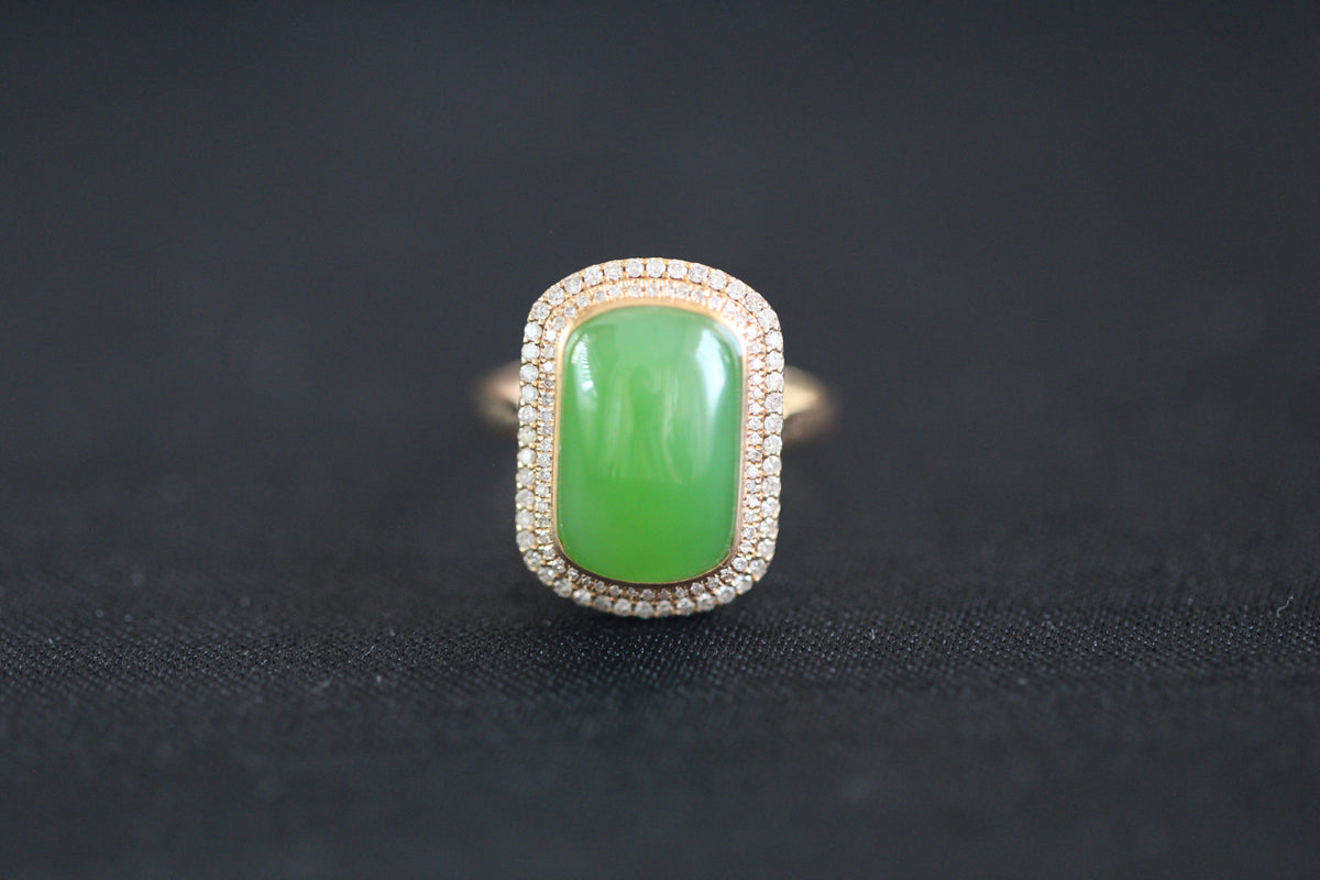 GALET 003 · Willow Green — nephrite jade ring, front