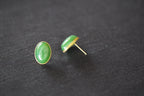 GALET 006 · Willow Green — nephrite jade earrings, on the model